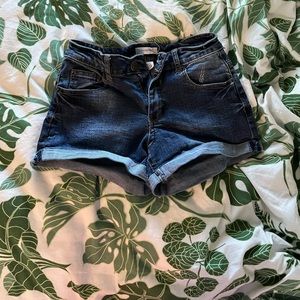 blue asphalt blue denim jean shorts with cuff
